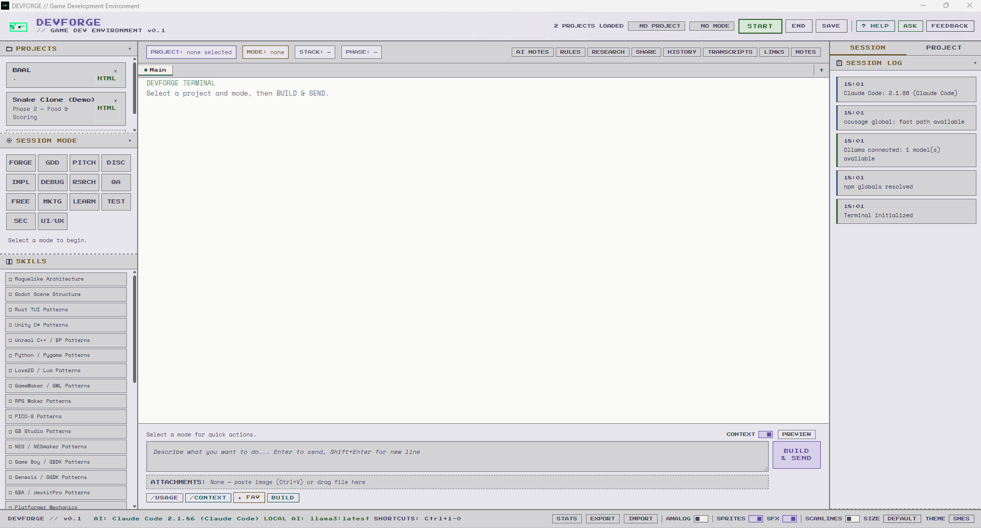 DevForge in SNES Light theme